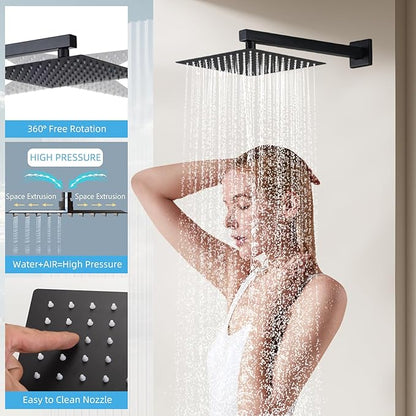 Modern Shower Faucet with 10 Inch Rain Shower head Shower System and Handheld Shower Combo,2-Function Shower Fixtures Included Shower Trim Kit (Matte Black)
