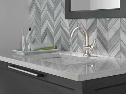 Delta Albion Brushed Nickel Bathroom Faucet 1 Hole, Single Hole Bathroom Sink Faucet for Vanity, Metal Push-Pop Drain Assembly, SpotShield Brushed Nickel 15855LF-SP