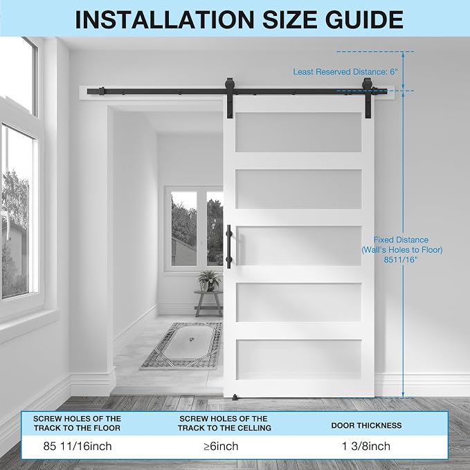 48in x 84in 5-Panel Sliding Glass Barn Door with 4ft Hardware Kit | Easy Assembly with Pre-Drilled Holes, Waterproof, Frosted Glass for Bathroom-Fit Max Opening 46in x 82in