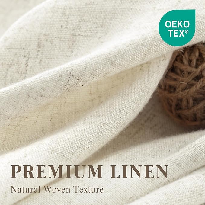 Linen Shower Curtain Flax Cream, Fabric Boho Farmhouse Shower Curtains for Bathroom Cream Cotton Natural Cloth Liner Set 72" W x 96" L