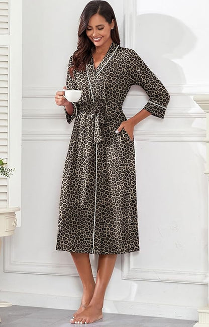 PrinStory Womens Robe Long Knit Bathrobe Lightweight Soft Robes Ladies Bath Robe