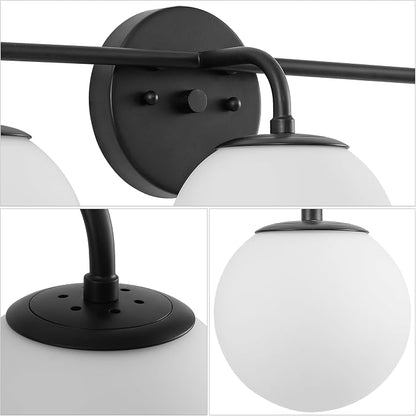 JONATHAN Y Louis Parisian Globe 25" Vanity 3-Light, Black | White Frosted Glass Shade, Midcentury Parisian Bistro Style, Metal Wall Lamp, Dimmable, Hardwired, LED Bulbs Included