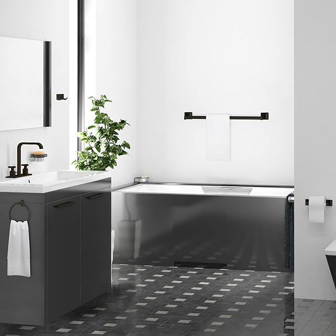 Design House Millbridge 4-Piece Bathroom Accessory Set, Matte Black, Includes Towel Bar, Towel Ring, Toilet Paper Holder, and Robe Hook – Design House, 534628
