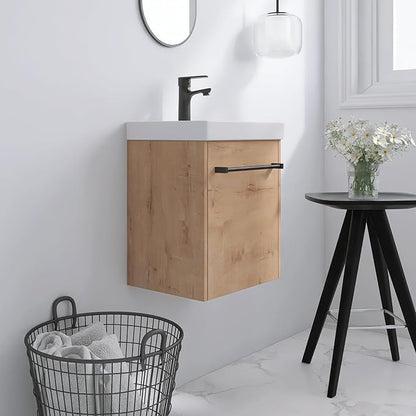 18" Bathroom Vanity with Sink, 18 Inch Floating Bathroom Vanity for Small Space,Modern Single Sink Bathroom Vanity Combo, Brown Wall Mounted Cabinet Set