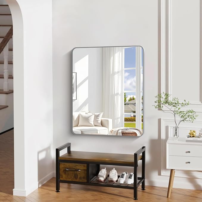 DESBING 30" x 36"Bathroom Mirror, Silver Wall Mirror with Metal Frame, Decorative Rectangular Vanity Mirror for Bedroom Bathroom Living Room Entryway (Horizontal/Vertical)