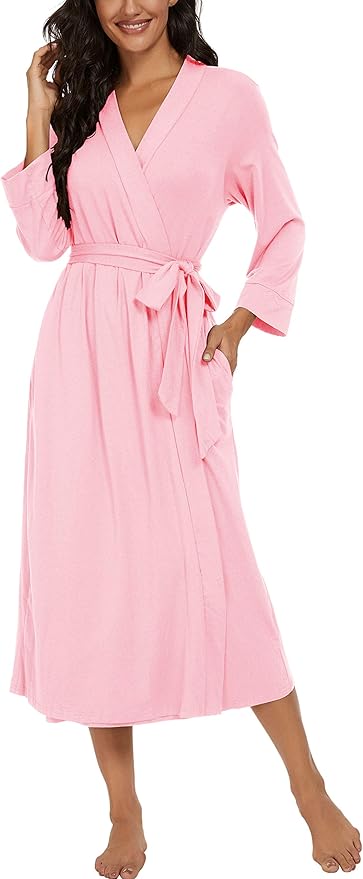 VINTATRE Women Kimono Robes Long Knit Bathrobe Lightweight Soft Knit Sleepwear V-neck Casual Ladies Loungewear