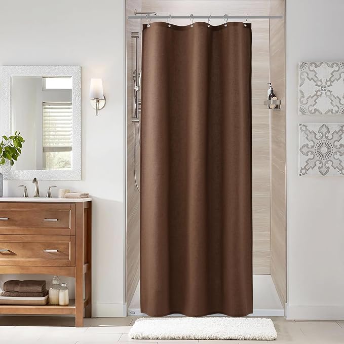 Caramel Brown 36 Inch Shower Curtain - Stall Narrow Half Linen Ultra Thick Fabric Shower Curtain Set with Hooks, Boho Farmhouse Rustic RV Camper Bath Curtains for Bathroom, 36x72
