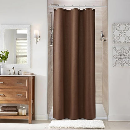 Caramel Brown 36 Inch Shower Curtain - Stall Narrow Half Linen Ultra Thick Fabric Shower Curtain Set with Hooks, Boho Farmhouse Rustic RV Camper Bath Curtains for Bathroom, 36x72