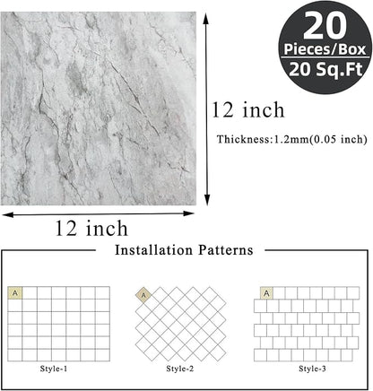 Peel and Stick Floor Tile 12 x 12 Inch Self Adhesive Marble Vinyl Flooring | waterproof and removable sticker tiles, 20-pack covers 20 Sq. Ft, DIY tiles for bedroom, bathroom, kitchen and dining room
