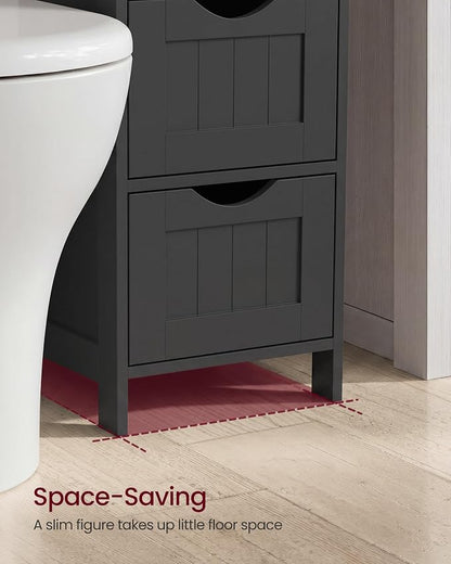 VASAGLE Slim Bathroom Storage Cabinet, MDF Freestanding Floor Organizer with 4 Drawers, Narrow Laundry Room Storage, 11.8 x 11.8 x 32.4 Inch, Black, for Kitchen Pantry, Sofie Collection ULHC040B01