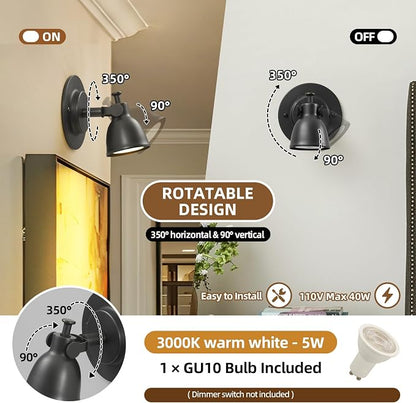 Black Small Wall Sconce Hardwired Single - Matte Brass Mini Bell Light | Adjustable Vintage Indoor Fixture with Dimmable Bulb,for Bedside Reading Bedroom Hallway Kitchen Vanity Gallery Picture Light