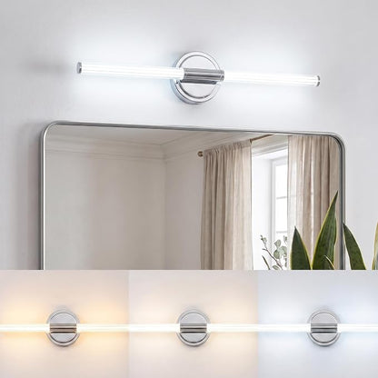 URSOLA 24" Modern LED Bathroom Light Fixtures, Chrome 3CCT Dimmable Bathroom Vanity Light Over Mirror, Bathroom Vanity Bath Bar Lights with 360° Removable Acrylic Light Tube