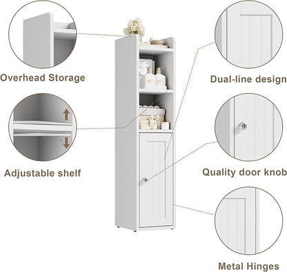 ChooChoo Small Bathroom Storage Cabinet, 7.1“W * 7.9”D Corner Floor Cabinet with Door and Adjustable Shelf, Narrow Toilet Paper Cabinets, Slim Bathroom Organizers for Small Spaces and Bathroom, White
