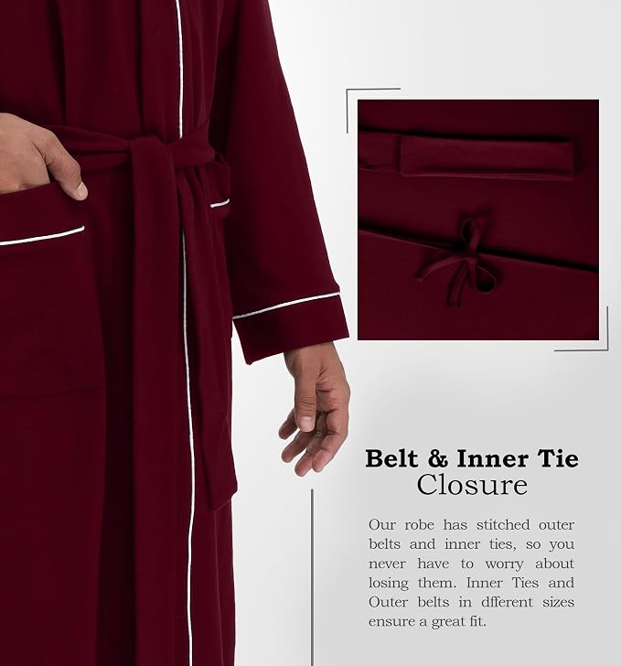 Cotton Blend Lightweight Knit Robe for Men Soft Loungewear Bathrobe