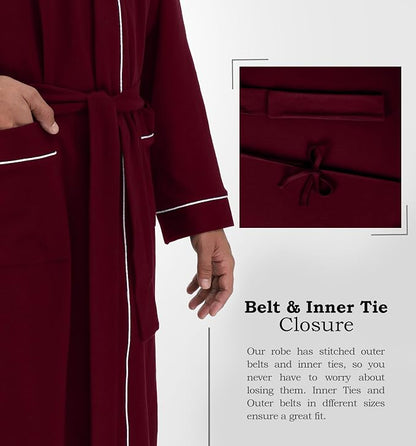 Cotton Blend Lightweight Knit Robe for Men Soft Loungewear Bathrobe