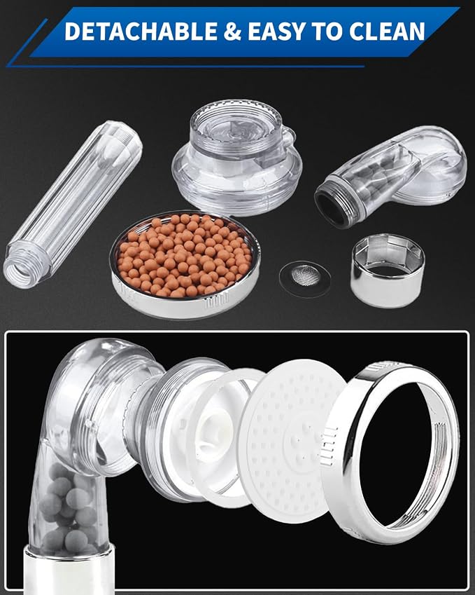 Filtered Shower Head with Handheld, High Pressure, for Hard Water | 3 Modes Shower with Handheld Spray, Water Softener, with Mineral Beads to Remove Chlorine & Fluoride, for Dry Hair & Skin