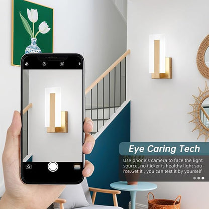 Modern Wall Sconces Set of Two, Indoor Wall Mounted Lighting Fixture, 6000K Cool White Hardwired LED Wall Light, LED Acrylic Gold Wall Sconce for Living Room, Corridor, Bedside