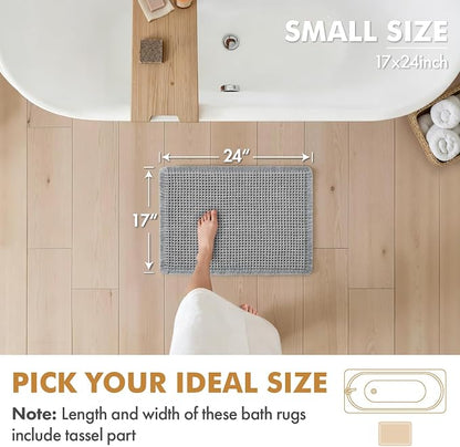 MIULEE Set of 2 Waffle Bathroom Rugs Boho Bath Mat Light Grey 17x24 Inch | Non Slip, Super Absorbent, Washable, Ultra Soft, Rubber Backed, Small Bath Rugs for Bathroom Floor Tub Shower