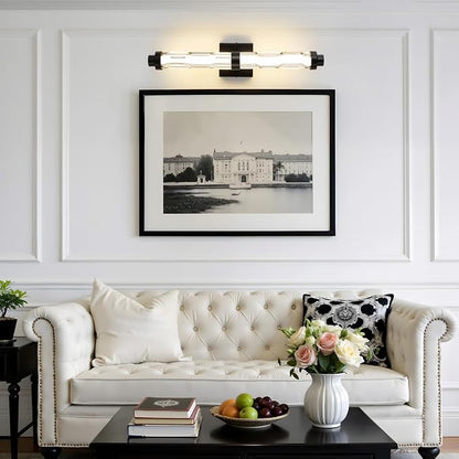 23.6" Black Wall Sconce, Modern Bathroom Vanity Light with Ripple Glass Shade, 5CCT Dimmable LED Wall Lighting 20W for Bedroom, Living Room, Hallway