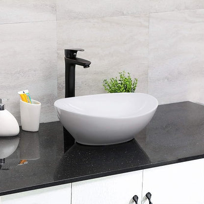 Mocoloo Oval Vessel Sink 16'' x 13'' Bathroom Sink Countertop Oval Shape Small Ceramic Bathroom Sinks White Porcelain Vanity Bowl Above Counter Art Basin