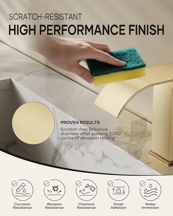 Waterfall Bathroom Faucet 3 Hole, Brushed Gold 8 Inch Widespread Modern 3 Piece Bathroom Sink Faucet, Touch On Lavatory Faucet for Vanity RV Restroom, Curved Spout