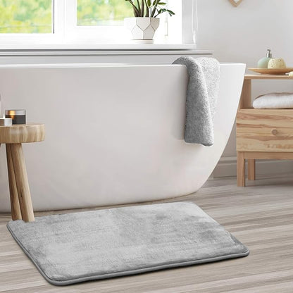 Clara Clark Bathroom Rugs, Velvet Memory Foam Bath Mat, Non-Slip, Machine Washable Bath Rugs - Dries Quickly, Ultra Soft Plush Bath Mats for Bathroom, 20 x 32, Silver