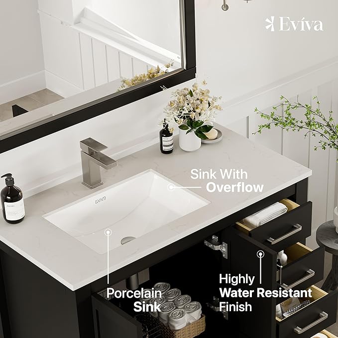 Eviva London 42 in. Espresso Single Sink Bath Vanity with Carrara Quartz Top and Undermount Porcelain Sink