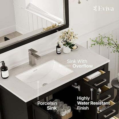 Eviva London 42 in. Espresso Single Sink Bath Vanity with Carrara Quartz Top and Undermount Porcelain Sink