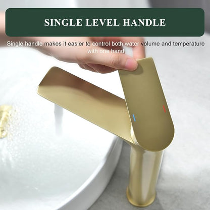 TONNY Single Handle Gold Bathroom Sink Faucet | Tall Vanity Faucet with Deck Plate for 1 or 3 Holes, Stainless Steel, with Pop Up Drain for Vessel Sink Laundry Lavatory RV