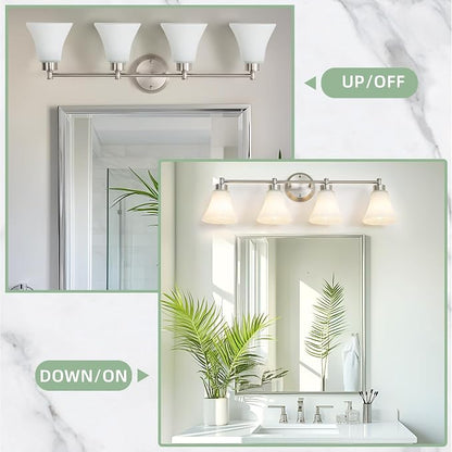 LOUSACE 4 Light Bathroom Vanity Light Brushed Nickel Bathroom Lighting Fixtures Over Mirror with Opal White Frosted Glass, Vintage Traditional Wall Lighting Fixture Satin Nickel Vanity Lights