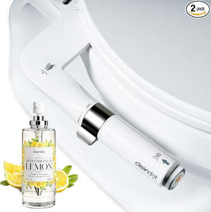 Bidet Attachment for Toilet — Scented Bidet with Fragrance Spray Odor Eliminator, Precision Nozzle Adjustable Pressure, Non-Electric Cold Water Leak-Proof (Mediterranean Lemon, 2)