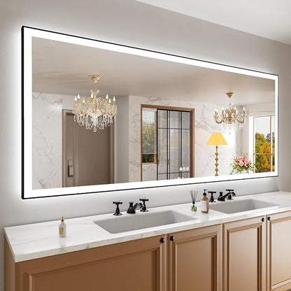 88"x38" LED Bathroom Mirror, Frontlit&Backlit, Control Separately | Black Metal Frame, Stepless Dimmable, Anti-Fog, HD Reflection, Shatter-Proof, 3 Colors Lighting, Memory, UL Listed