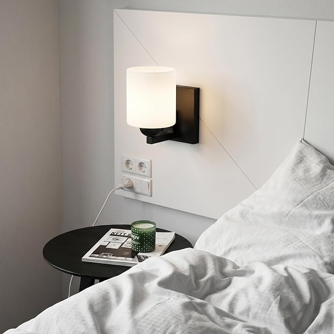 mirrea 1-Light Black Bathroom Vanity Light with White Glass Shade | Over Mirror,Wall Sconce,ETL listed,Bathroom Lighting Fixtures,Elegant Design,Milk White Glass Shade,Easy Installation