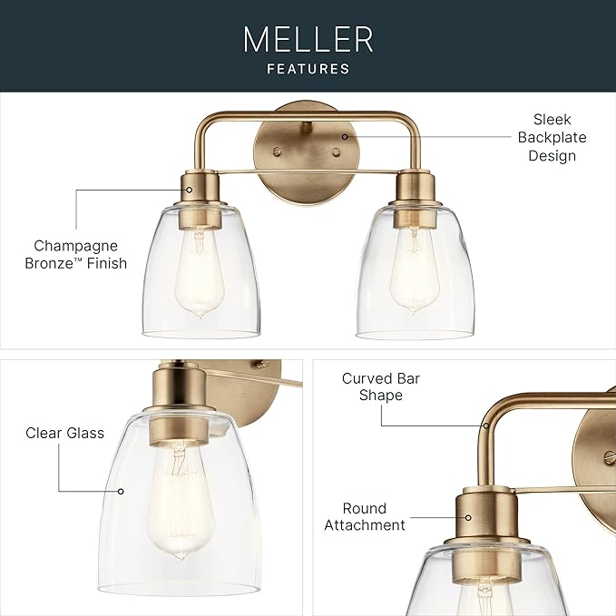 Kichler Meller 11.25 Inch Wall Light, 1 Light Exterior Wall Sconce in Champagne Bronze, (11.25" H x 5.5" W), 5100CPZ