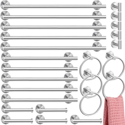 Gisafai 25 Pcs Brushed Nickel Bathroom Accessories Hardware Set Silver Towel Racks for Bathroom SUS304 Stainless Steel 23.6 Inch Brushed Towel Bar Ring Toilet Paper Holder Robe Hooks Wall Mounted
