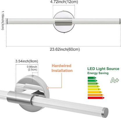 Bathroom Vanity Lights Chrome LED Vanity Lights Modern 24" | 360° Bright Lighting, Dimmable Vanity Light Bar, Hardwired Wall Lights 4000K Natural White for Mirror
