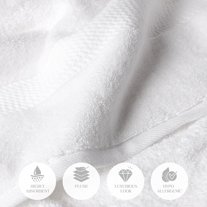 SUPERIOR Egyptian Cotton Ultra Plush & Absorbent, 6 Piece Set, White | Quick Dry, Soft Luxury Towel Set, Bath Essentials, Guest Bath, Spa, 2 Bath, 2 Hand, 2 Face Towels, Madeline Towels
