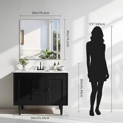 KOCUUY Beveled Mirror, 30x30 Inch Square Frameless Bathroom Mirror for Over Sink, Upgraded Shatterproof Beveled Unframed Design Mirror for Bathroom, Bedroom, Entryway, Hang Horizontal/Vertical