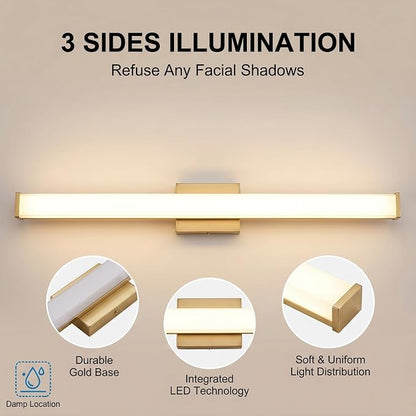 URSOLA 36" Modern LED Bathroom Light Fixtures, Golden 3CCT Dimmable Bathroom Vanity Light Over Mirror, Bathroom Vanity Bath Bar Lights with Double Layer Acrylic Shade