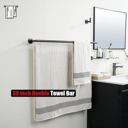JQK Double Bath Towel Bar, Oil Rubbed Bronze 33 Inch 304 Stainless Steel Thicken 0.8mm Towel Rack for Bathroom, Towel Holder Wall Mount, Useable Length 30 Inch, TB100L30-ORB