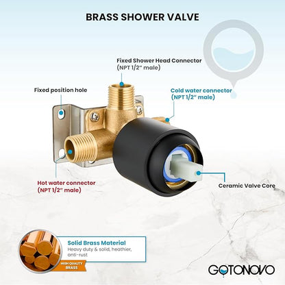 gotonovo Shower Valve and Trim Kit 2 in 1 Shower Head and Handle Set System Bathroom Shower Faucet Set 3 Modes Various Combinations High Pressure with Rough-in Valve Matte Black