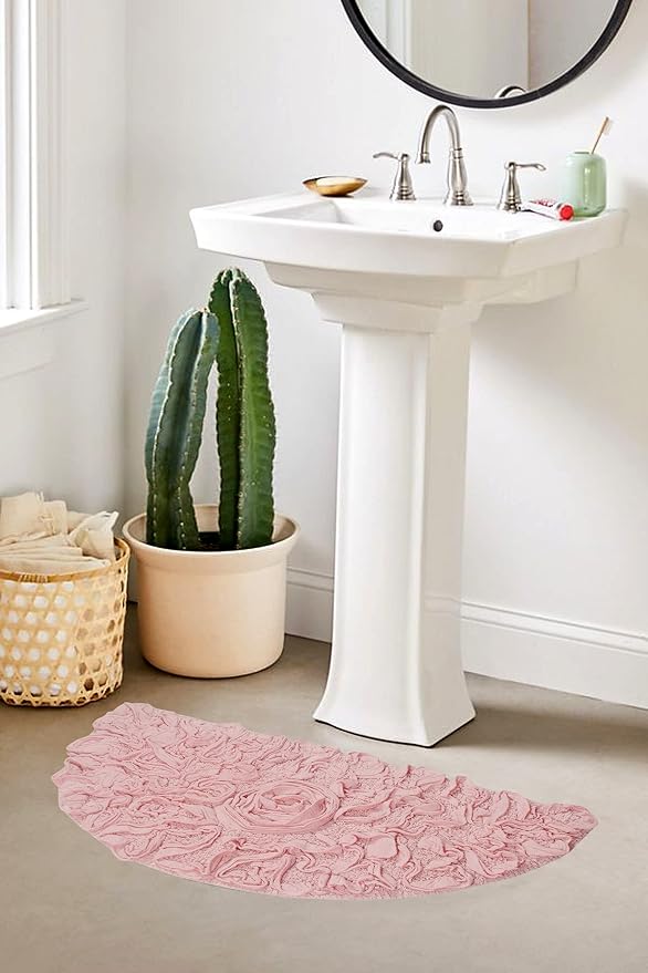 Home Weavers Bell Flower Collection 100% Cotton Tufted Bath Rugs, Extra Soft and Absorbent Bath Rugs, Non-Slip Bath Mats, Machine Washable, Bath Mats for Bathroom Floor, 17"x30" Slice Rug, Pink