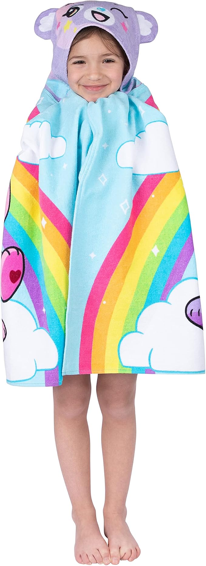 Care Bears Bath/Pool/Beach Soft Cotton Terry Hooded Towel Wrap, 24 in x 50 in, By Franco Kids