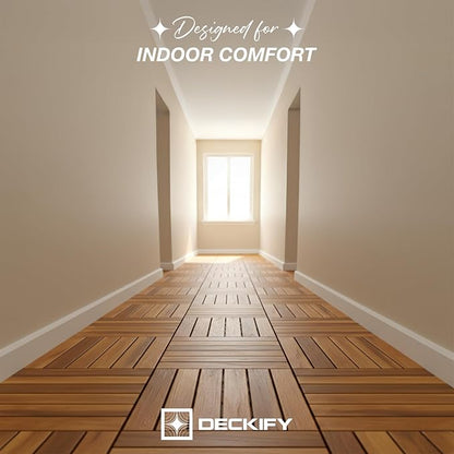 Acacia Interlocking Deck Tiles Outdoor Waterproof, Golden Teak Striped | Natural Acacia Wood, Raised Base Drainage, Non-Slip Grip, 490 lb Capacity, Oil-Rubbed Finish,Easy Clean,Tool-Free