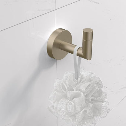 LAKETON Collection, 5-Piece Bathroom Hardware Accessories Set, Towel Ring, Adjustable Expandable Towel Bar, Two Towel and Robe Hook, Toilet Paper Holder, Wall Mounted, Satin Nickel