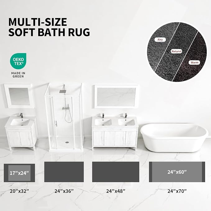 ILANGO Dark Gray Bathroom Rugs 48" × 24" Non Slip & Super Absorbent Extra Thick Soft, Washable Bath Mat for Floor, Microfiber Plush Shaggy Bath Rug with Rubber for Bathtub Shower Room Sink