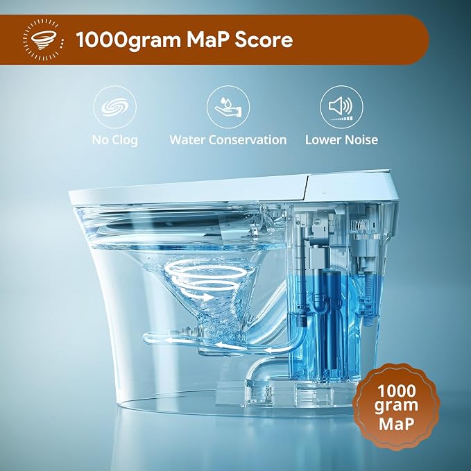 Uncle Brown Smart Toilet UBST12P, Advanced Bidet toilet with Powerful 1000g MaP Flush Score, ADA Height, Foam Shield, PlasmaClean Technology, Heated Seat, Auto-deodorization, Dryer