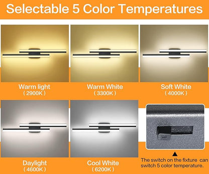 PRESDE 32 Inch LED Vanity Light Black Bathroom Light Fixtures Over Mirror Modern Bath Lighting Bar 5CCT
