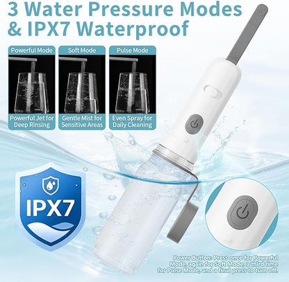 Portable Bidet for Travel with 260ML Bottle, Rechargeable Electric Bidet Bottle for Women Men Baby Cleaning, Waterproof High Pressure Sprayer for Personal Hygiene (White & Gray)