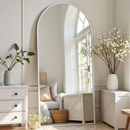 Dewfig Arched Full Length Mirror, 58"X18" Large Full Body Mirror, White | Aluminum Alloy Frame Floor Mirror, HD Shatterproof Tempered Glass, Lean/Stand/Wall for Living Room,Bedroom, Dressing Room